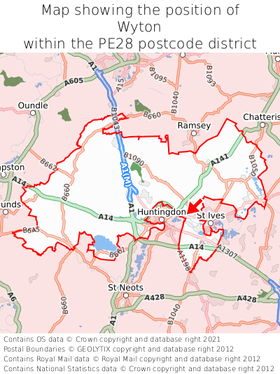 Map showing location of Wyton within PE28