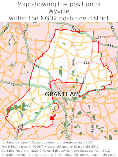Map showing location of Wyville within NG32