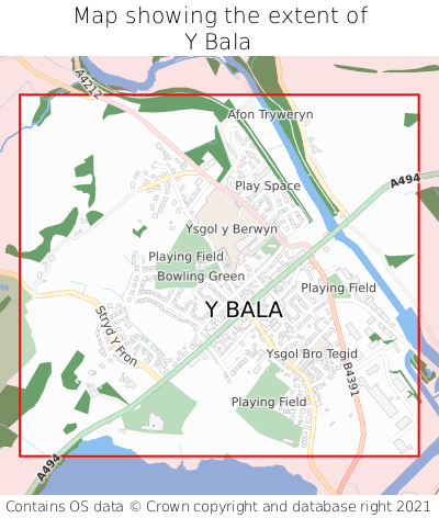 Map showing extent of Y Bala as bounding box