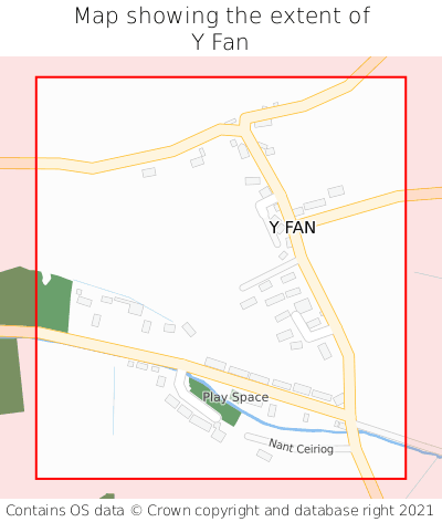 Map showing extent of Y Fan as bounding box