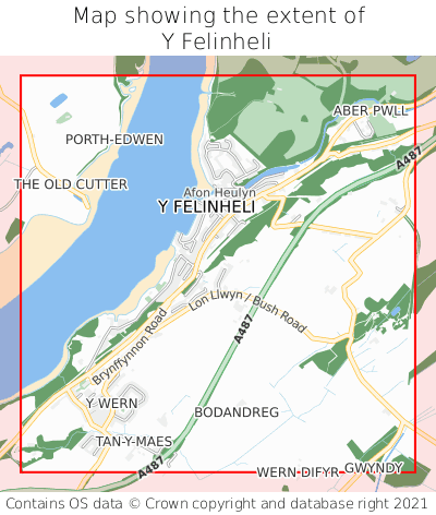 Map showing extent of Y Felinheli as bounding box
