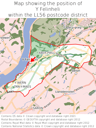 Map showing location of Y Felinheli within LL56
