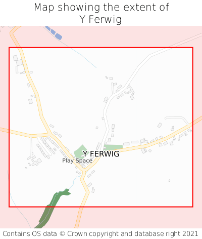 Map showing extent of Y Ferwig as bounding box
