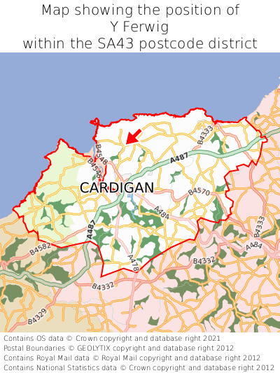 Map showing location of Y Ferwig within SA43