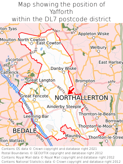 Map showing location of Yafforth within DL7