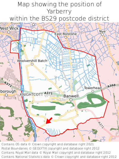 Map showing location of Yarberry within BS29