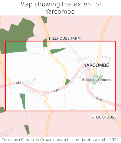 Map showing extent of Yarcombe as bounding box