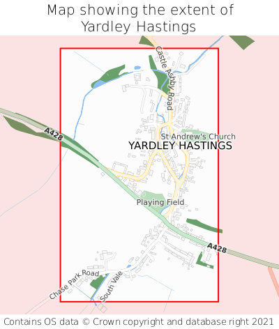 Map showing extent of Yardley Hastings as bounding box