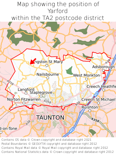 Map showing location of Yarford within TA2