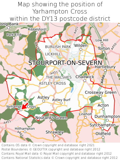 Map showing location of Yarhampton Cross within DY13