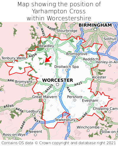 Map showing location of Yarhampton Cross within Worcestershire
