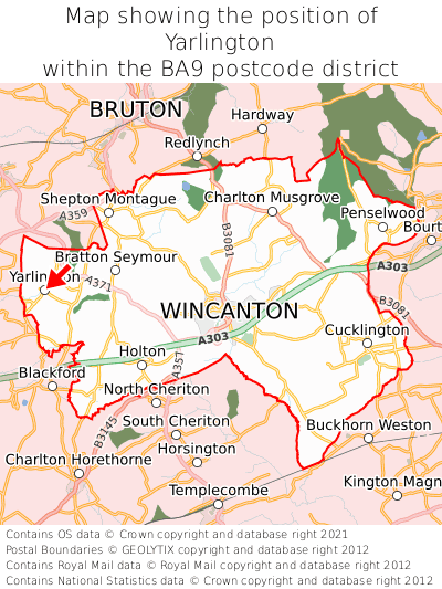 Map showing location of Yarlington within BA9