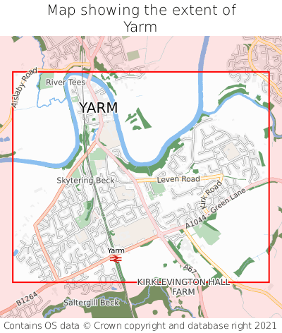 Map showing extent of Yarm as bounding box