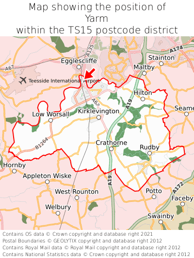 Map showing location of Yarm within TS15