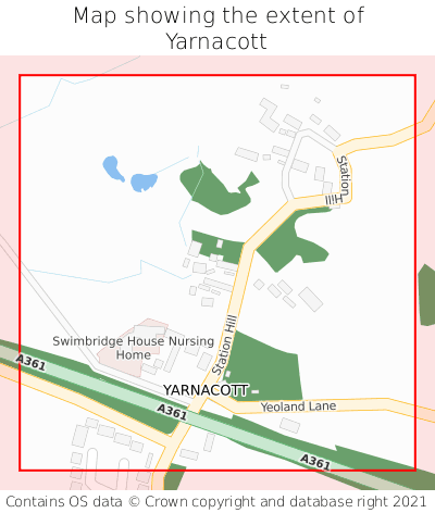Map showing extent of Yarnacott as bounding box