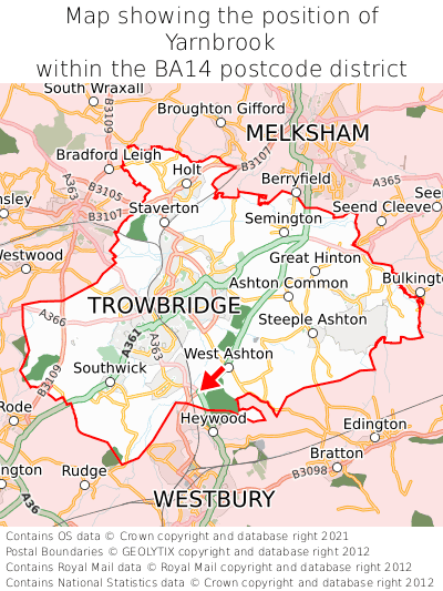 Map showing location of Yarnbrook within BA14
