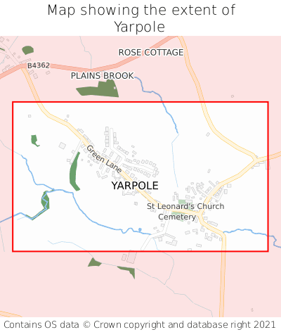 Map showing extent of Yarpole as bounding box