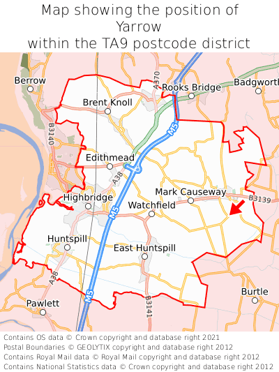 Map showing location of Yarrow within TA9