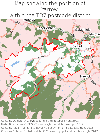 Map showing location of Yarrow within TD7