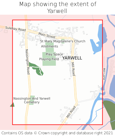 Map showing extent of Yarwell as bounding box