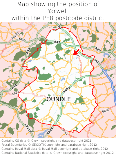Map showing location of Yarwell within PE8