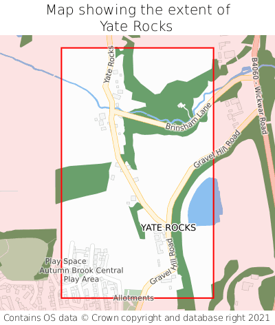 Map showing extent of Yate Rocks as bounding box