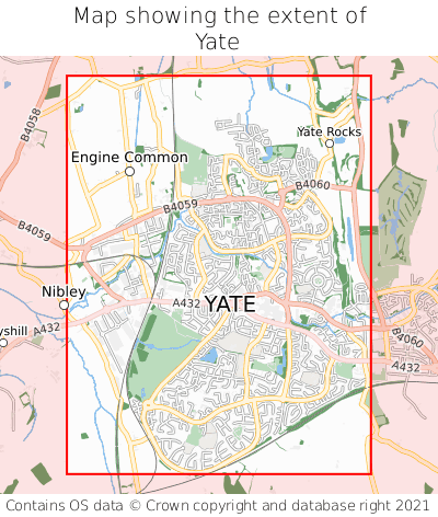 Map showing extent of Yate as bounding box