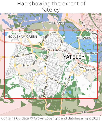 Map showing extent of Yateley as bounding box
