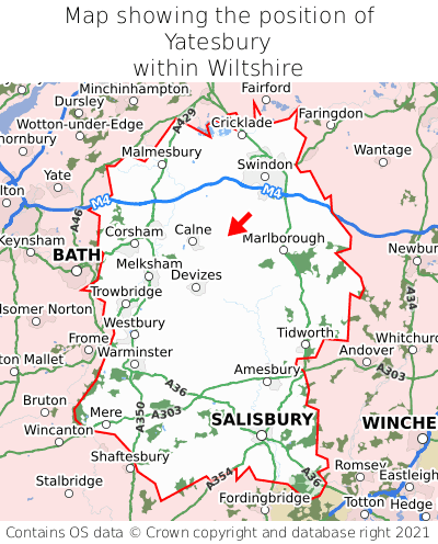 Map showing location of Yatesbury within Wiltshire