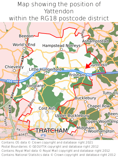 Map showing location of Yattendon within RG18