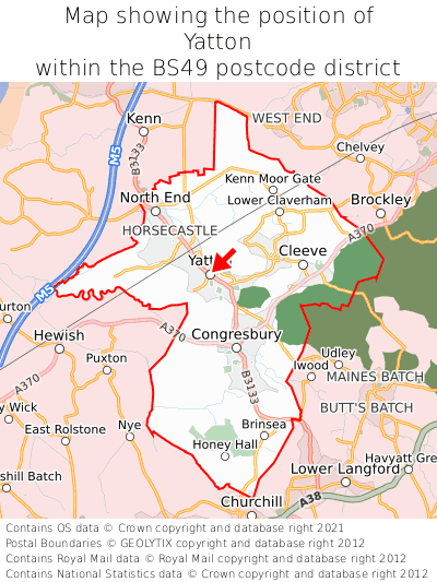 Map showing location of Yatton within BS49