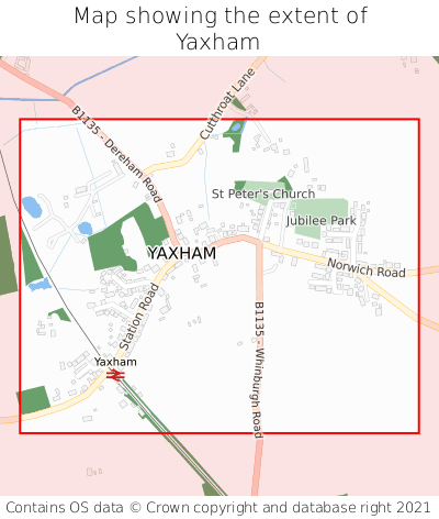 Map showing extent of Yaxham as bounding box