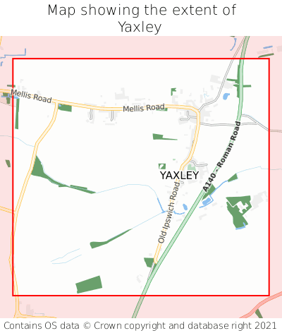 Map showing extent of Yaxley as bounding box