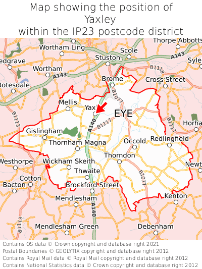 Map showing location of Yaxley within IP23