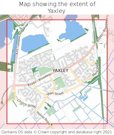 Map showing extent of Yaxley as bounding box