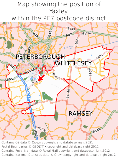 Map showing location of Yaxley within PE7