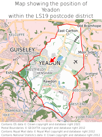 Map showing location of Yeadon within LS19