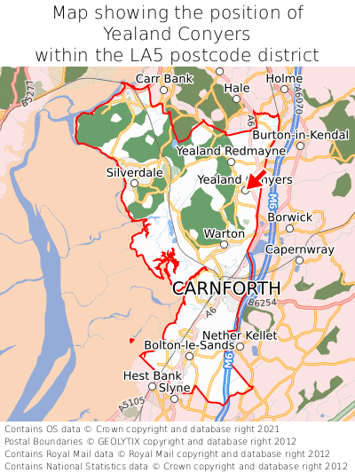 Map showing location of Yealand Conyers within LA5