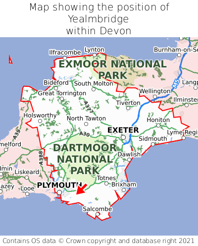 Map showing location of Yealmbridge within Devon