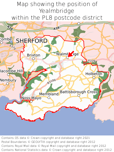Map showing location of Yealmbridge within PL8