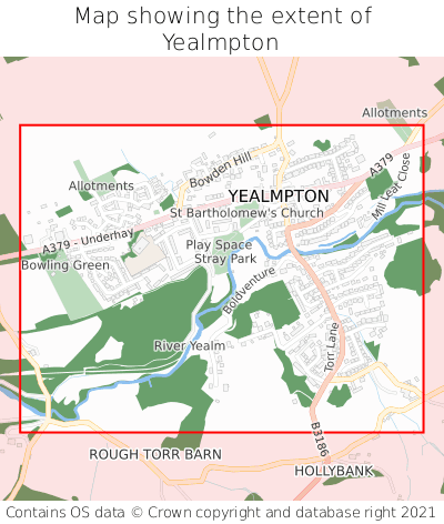 Map showing extent of Yealmpton as bounding box