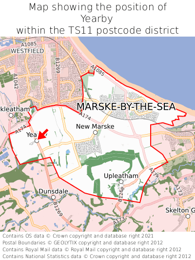 Map showing location of Yearby within TS11