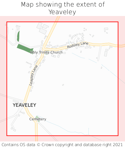 Map showing extent of Yeaveley as bounding box