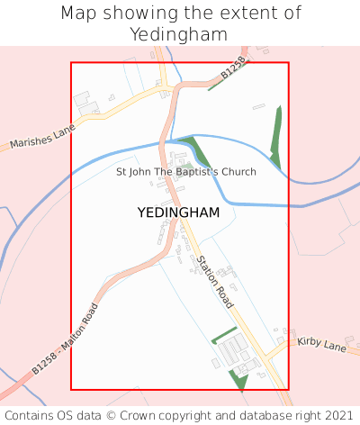 Map showing extent of Yedingham as bounding box