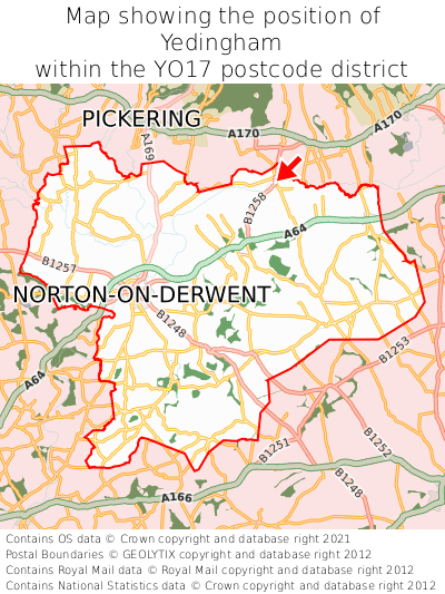 Map showing location of Yedingham within YO17