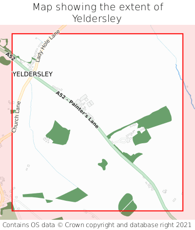 Map showing extent of Yeldersley as bounding box