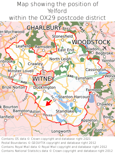 Map showing location of Yelford within OX29