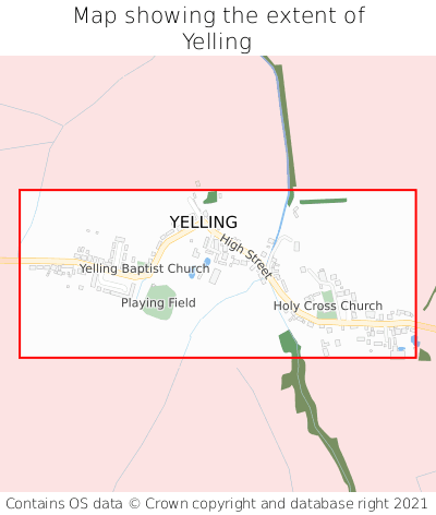 Map showing extent of Yelling as bounding box