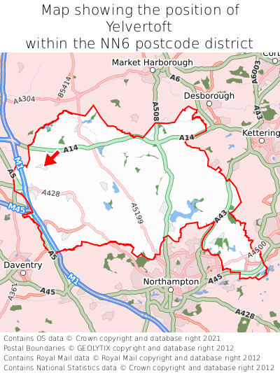 Map showing location of Yelvertoft within NN6