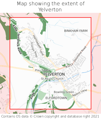 Map showing extent of Yelverton as bounding box